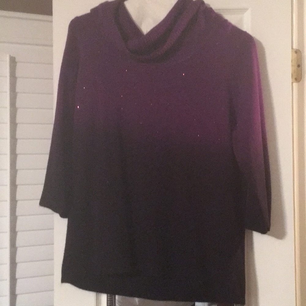 Rhinestone studded turtleneck ombré sweater